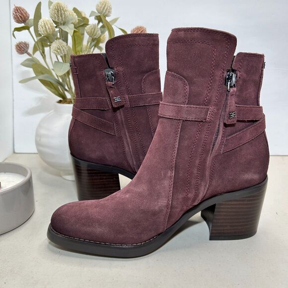 Sam Edelman Simona Leather Bootie Buckle Side Zip Burgundy Women's US 7 NWOB - Picture 6 of 11